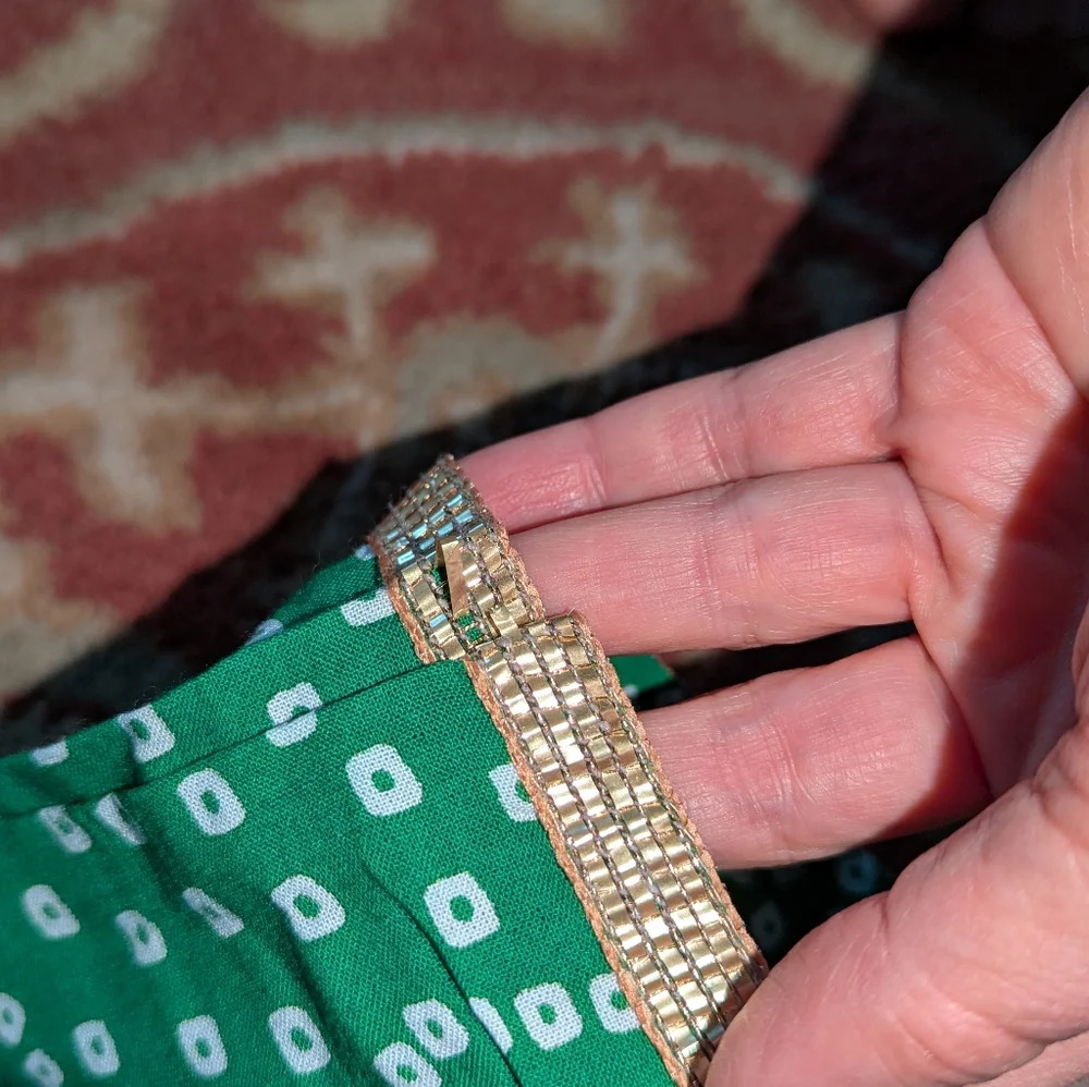 💚 New Grass Green White Gold Trim Kurta Dress M Tunic Party - Picture 12 of 16